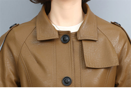 Abrigo Trench de Cuero para Mujer - Largo, Suelto y Elegante - Image 7