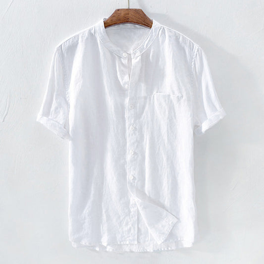 Camisa de Lino y Algodón Transpirable con Cuello de Pie para Hombre - Image 2