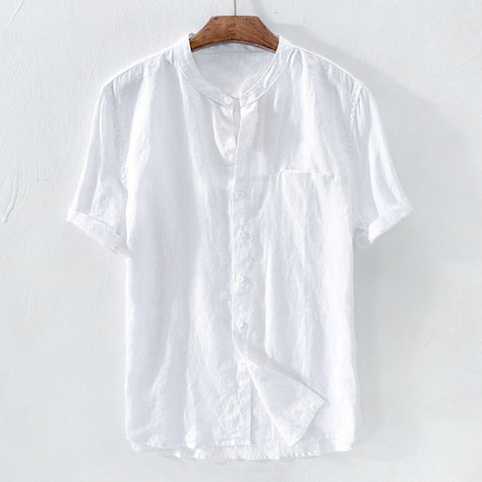 Camisa de Lino y Algodón Transpirable con Cuello de Pie para Hombre - Image 2