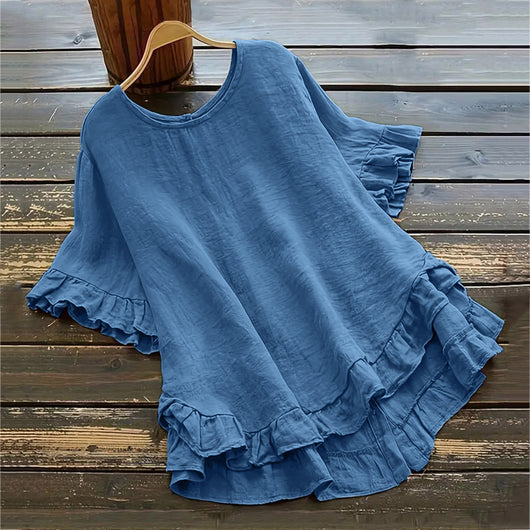 Blusa Holgada de Algodón y Lino con Volantes en Ruedo - Image 15