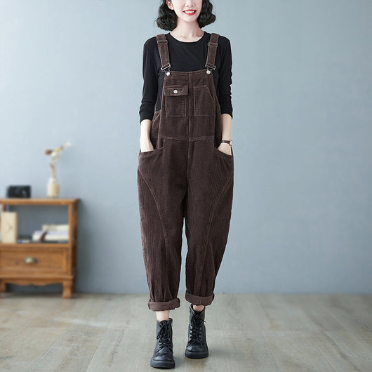 Overol Ancho de Pana Lavada con Tirantes para Mujer - Image 4