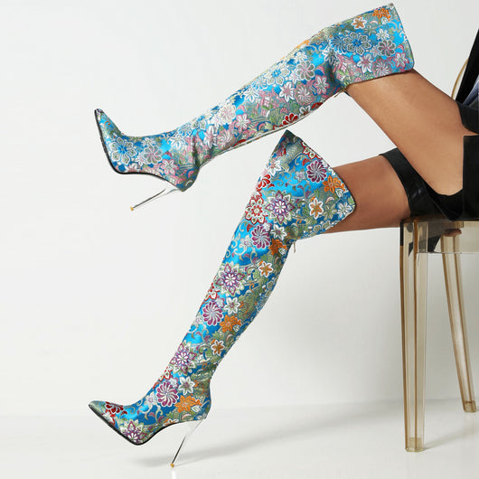 Botas Over-the-Knee Bordadas con Tacón Stiletto y Cierre Posterior - Image 10