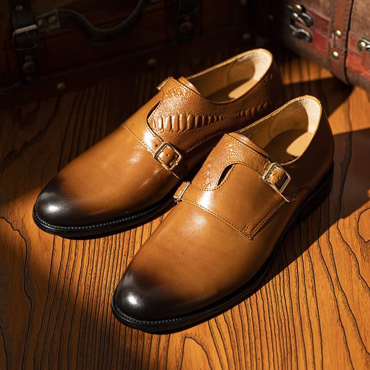 Zapatos de Cuero Ejecutivo Retro con Doble Hebilla - Estilo Clásico para Hombre