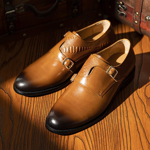 Zapatos de Cuero Ejecutivo Retro con Doble Hebilla - Estilo Clásico para Hombre
