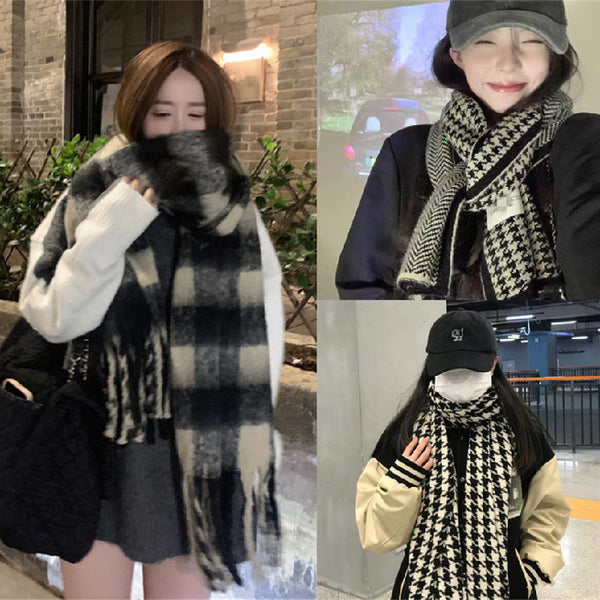 Chal Envolvente Diseño Pata de Gallo en Cashmere Suave para Mujer