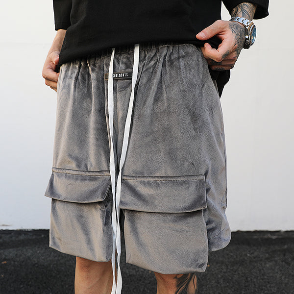 Shorts Holgados de Terciopelo con Bolsillos Grandes y Aberturas Laterales