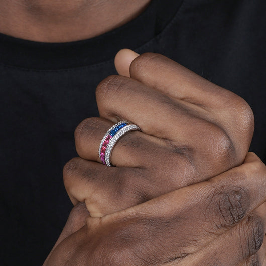 Anillo Hip Hop Plata Esterlina con Degradado de Diamantes para Hombre - Image 9