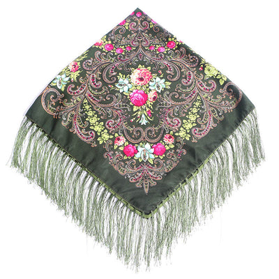 Pañuelo Cuadrado de Algodón y Lino con Flecos Estampado - Image 12
