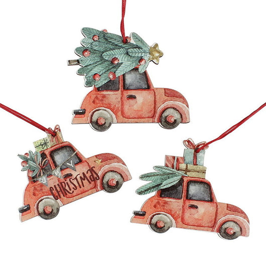 Set de 3 Adornos Navideños Vintage con Camión y Árbol en Madera - Image 7