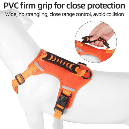 Orange no-pull dog harness with reflective strips, adjustable buckles, and a top handle for training and outdoor use. - Image 28