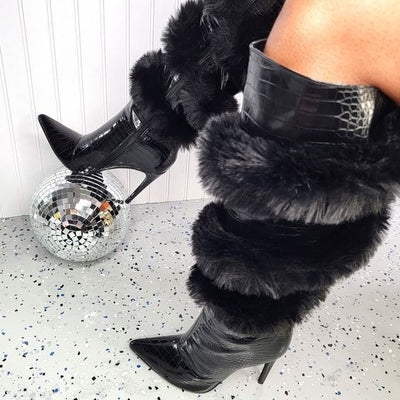 Botas Stiletto de Punta Fina con Ribete de Lana