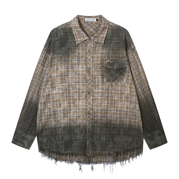 Camisa Plaid Degradado con Bordes Deshilachados