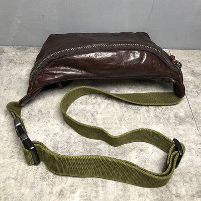Bolsa Bandolera de Cuero Vacuno con Pliegues Vintage para Hombre - Image 12