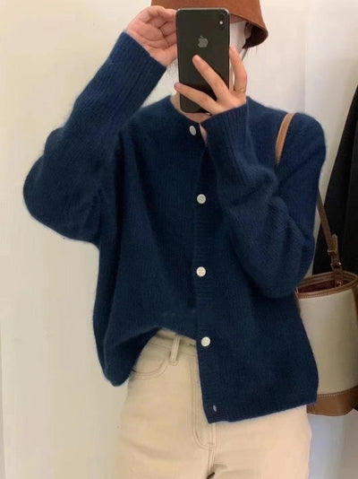 Cardigan de Cachemira para Mujer Cuello Redondo Abrigo Tejido Grueso Otoño Invierno - Image 7