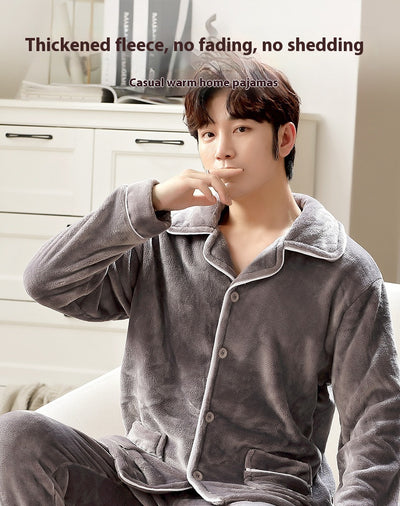 Pijama de Franela para Hombre con Solapa - Abrigo Cardigan Otoño e Invierno - Image 34