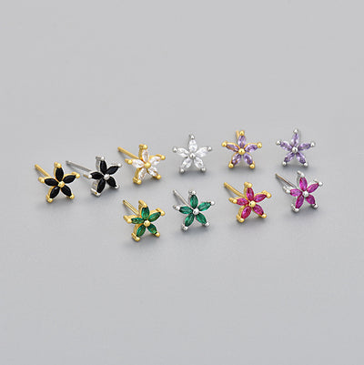 Aretes de Piedra de Caballo con Flor de Cinco Pétalos y Diamantes de Color