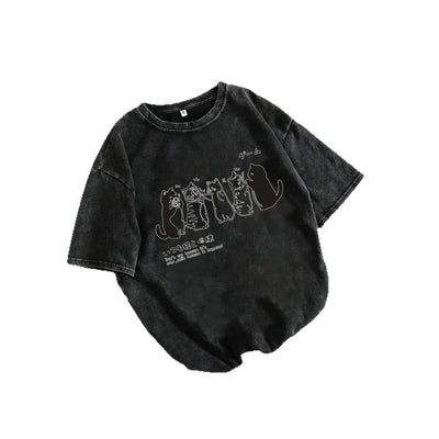 Playera Holgada para Hombre con Estampado de Gato Cartoon - Image 5