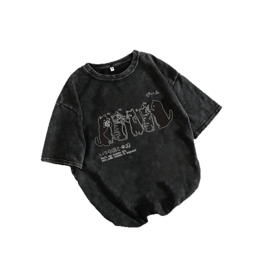 Playera Holgada para Hombre con Estampado de Gato Cartoon - Image 5