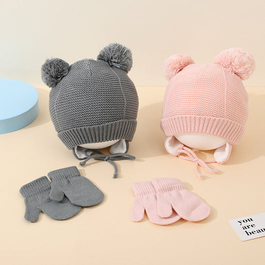 Conjunto de Gorro y Guantes de Lana para Niños y Niñas con Diseño de Doble Bola - Image 8