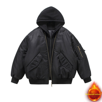 Chaqueta de Vuelo Acolchada Negra con Capucha - Diseño Dos Piezas - Image 6