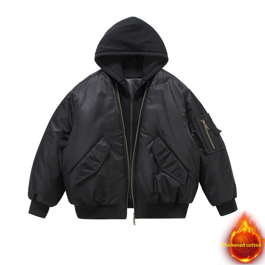 Chaqueta de Vuelo Acolchada Negra con Capucha - Diseño Dos Piezas - Image 6