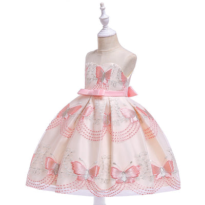 Vestido Infantil de Tul con Flores Bordadas y Escote Tubo - Image 2