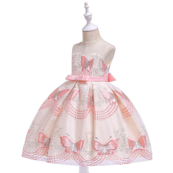 Vestido Infantil de Tul con Flores Bordadas y Escote Tubo