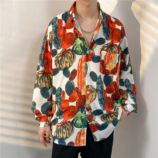 Camisa Floral Retro Holgada de Manga Larga para Hombre - Image 27
