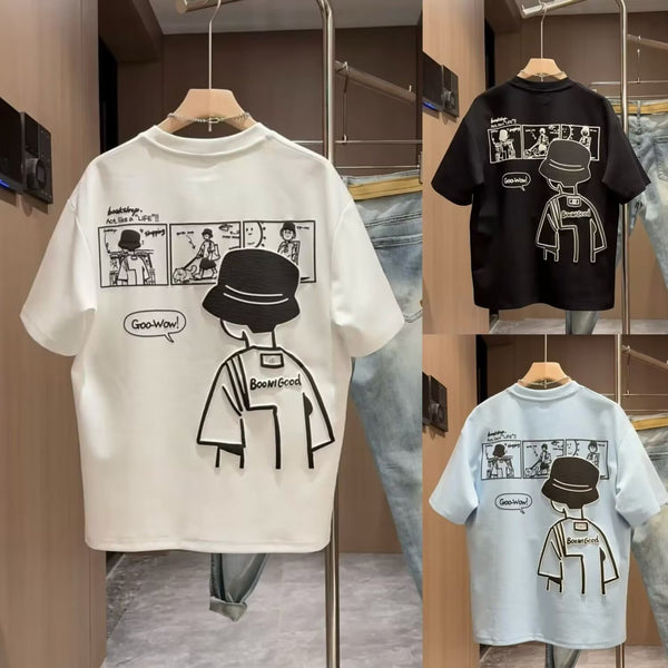 Camiseta de Algodón 100% Estampada Manga Corta Cuello Redondo Unisex