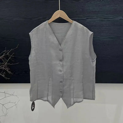 V-neck Sleeveless Solid Color Loose Cardigan Simple Single-breasted Top