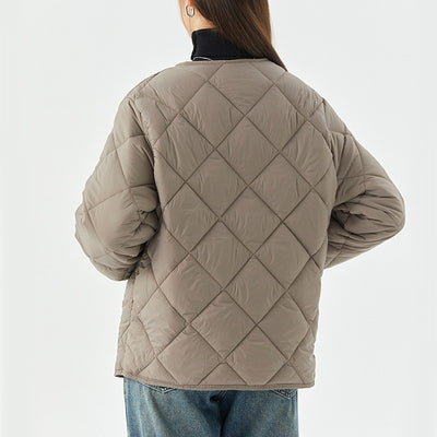 Abrigo Acolchado Rombo para Mujer - Chaqueta Ligera Cálida con Cuello Redondo y Bolsillos - Image 19