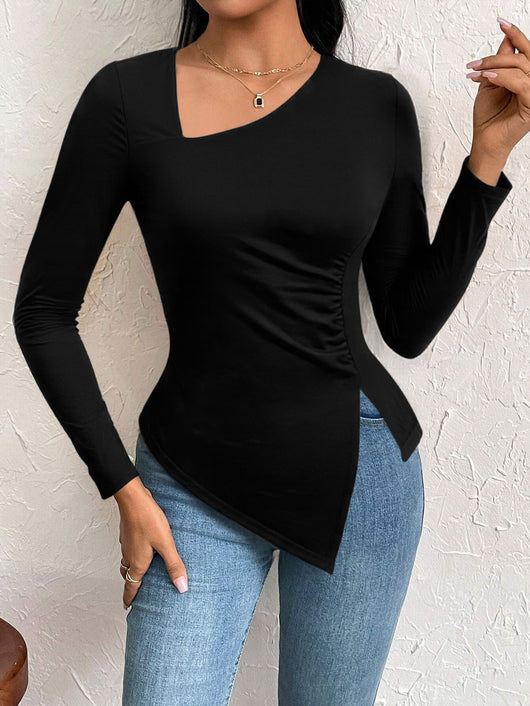Blusa Versátil de Cuello Oblicuo para Otoño e Invierno - Manga Larga Cómoda - Image 9