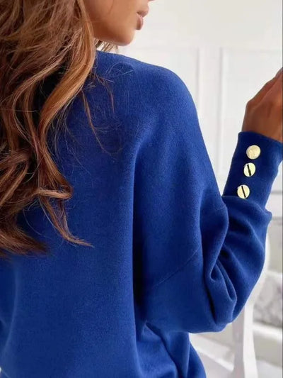 Suéter Cuello V Manga Larga con Botones en Puños - Image 9