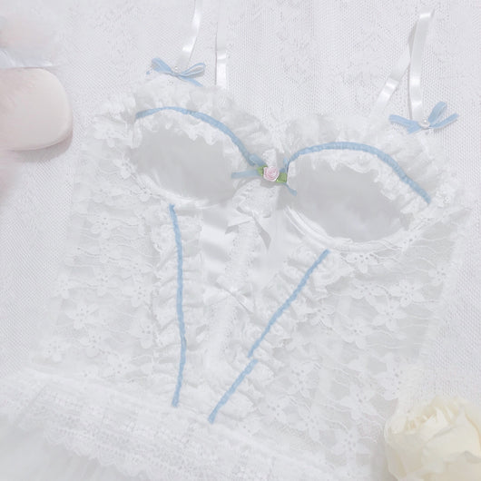 Sostén Camisola de Satén con Red y Encaje Crema Hecho a Mano - Image 2