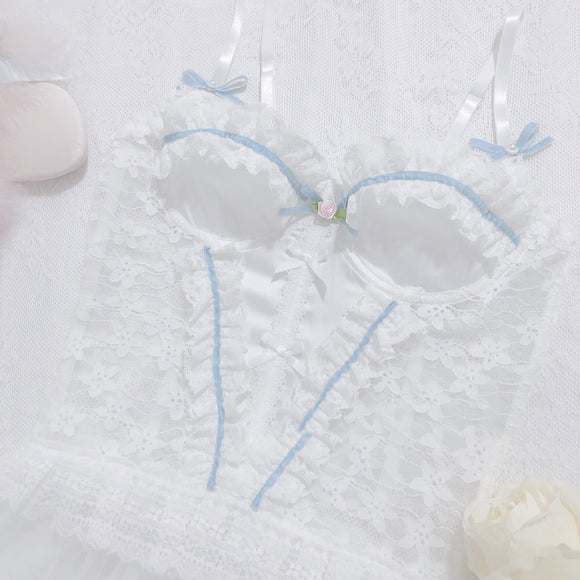 Sostén Camisola de Satén con Red y Encaje Crema Hecho a Mano