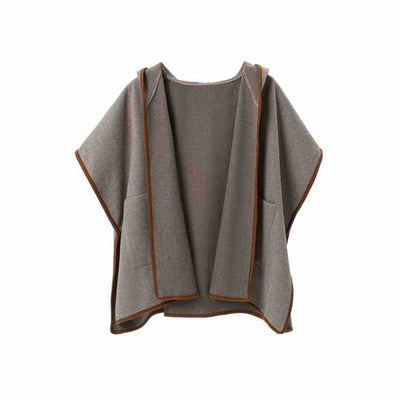 Poncho Capa de Lana Reversible con Patrón Espiga y Capucha - Image 6