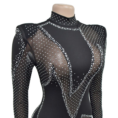 Jumpsuit Elegante de Malla con Strass y Mangas Largas - Image 17