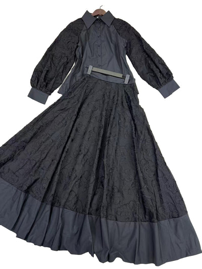 Conjunto Falda Alta con Blusa de Cuello y Mangas Farol - Image 3