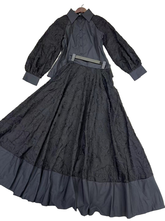 Conjunto Falda Alta con Blusa de Cuello y Mangas Farol - Image 3