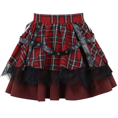 Falda Punk Goth Burbuja Y2K con Encaje y Cuadros - Estilo Hot Girl - Image 2