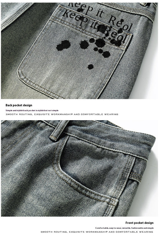 Pantalones Rectos Anchos Lavados Vintage para Hombre - Image 9