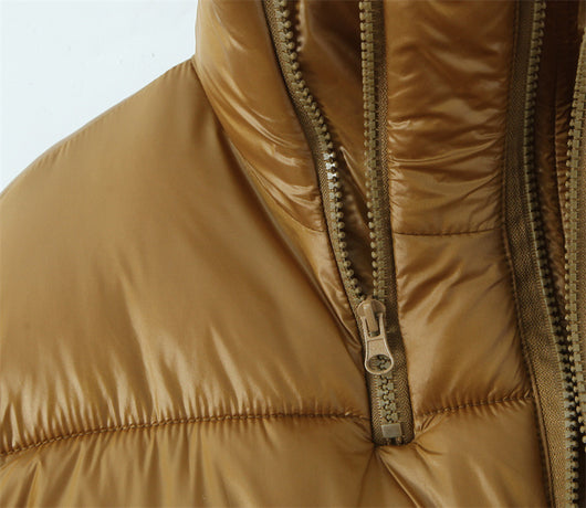 Abrigo Puffer Dorado con Cuello Alto y Doble Cierre para Mujer - Image 15