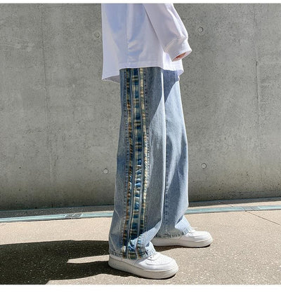 Jeans Deportivos Anchos para Hombre con Costuras de Rayas de Color - Image 25