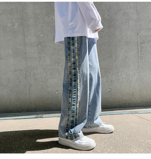 Jeans Deportivos Anchos para Hombre con Costuras de Rayas de Color - Image 25