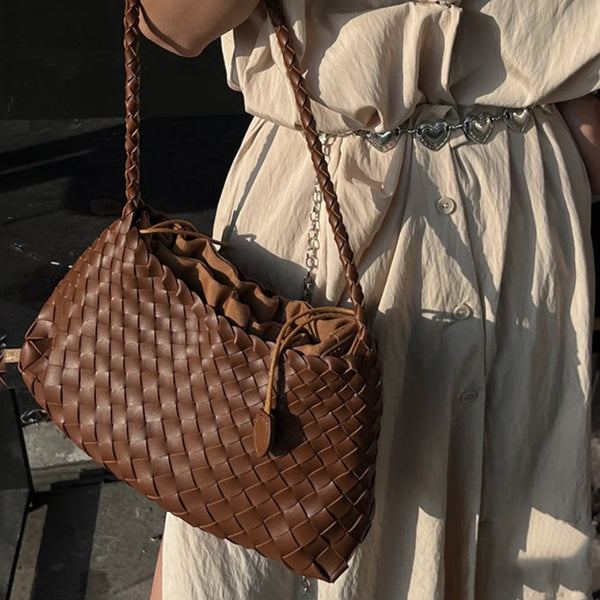 Bolso Tejido de Cuero Auténtico para Mujer - Bandolera Minimalista