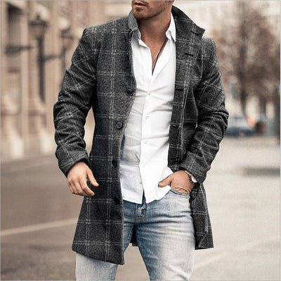 Abrigo Casual de Lana para Hombre con Cuello Alto y Bolsillos - Image 3