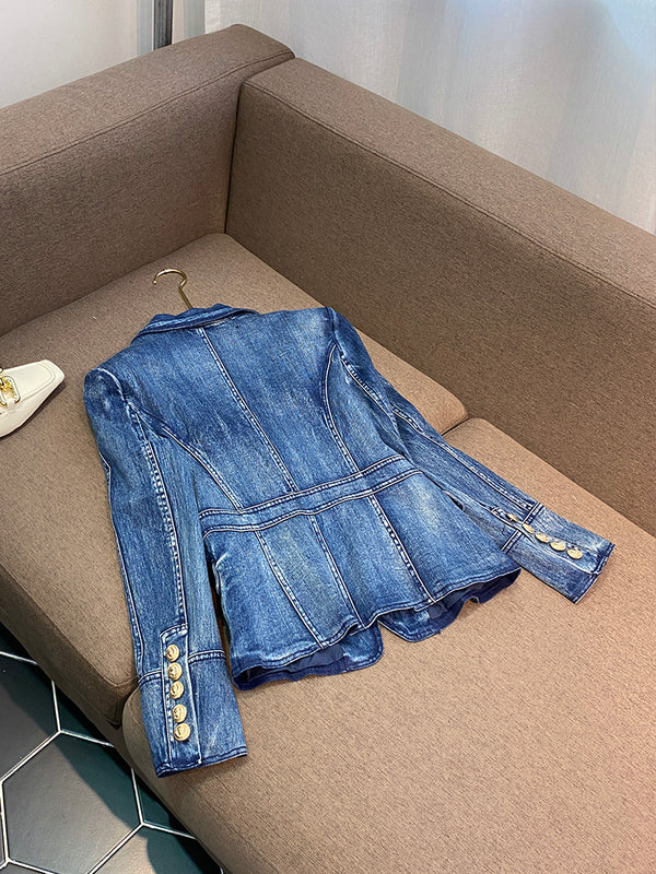 Chaqueta de Mezclilla Clásica Doble Botonadura para Mujer