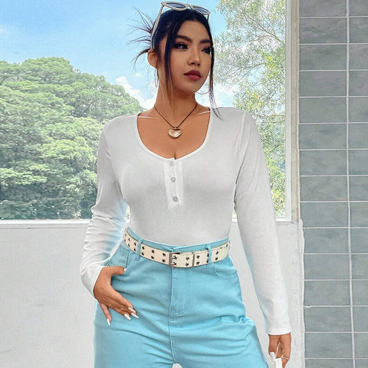 Blusa Casual Ajustada de Punto Elástico Manga Larga Versátil - Image 5