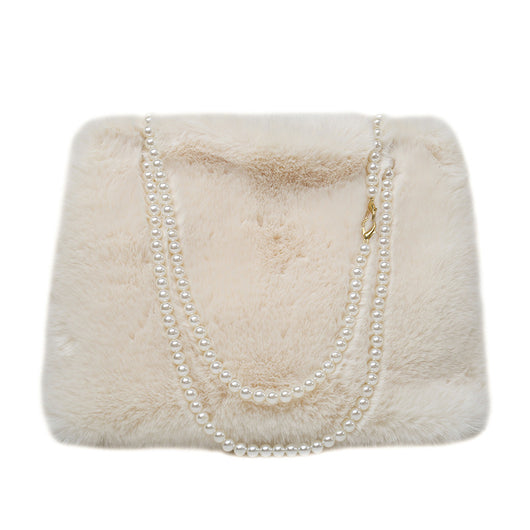 Bolso de Hombro Pearl Plush de Gran Capacidad con Detalles Perlados - Image 3