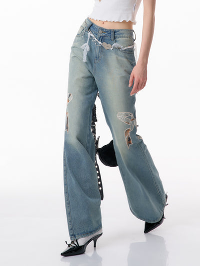 Jeans Rectos de Talle Alto con Detalle de Moño - Image 5
